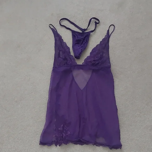 Victoria's Secret vintage Lingerie Purple Lace Chemise Set - Picture 1 of 5